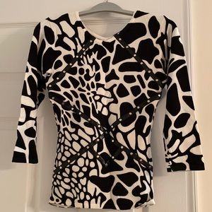 Boston proper black and white sweater 3/4 sleeves size XS with leather details